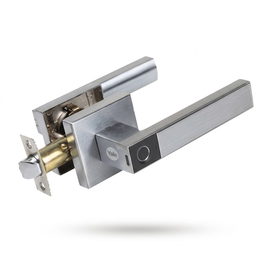 Fingerprint Lever Door Lock — Biometric satin nickel